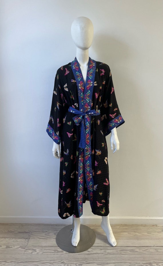 Vintage 1980s Robe / 80s Silk Butterfly Robe / Lar