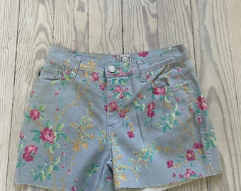 Vintage Y2K Roberto Cavalli Cutoff Floral Denim Shorts— S