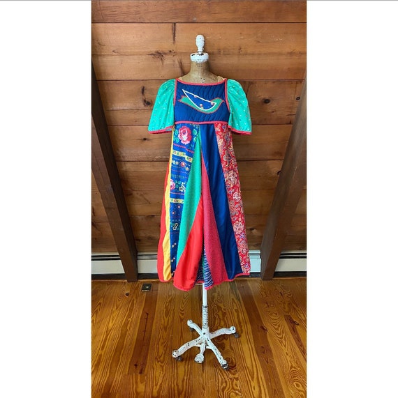 Vintage 1970s Dress / 70s Jeanne Marc Quilted Patc