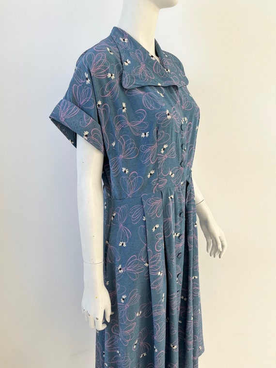 1940s Dress / 50s Blue Silk Floral Swirl Dress / … - image 8