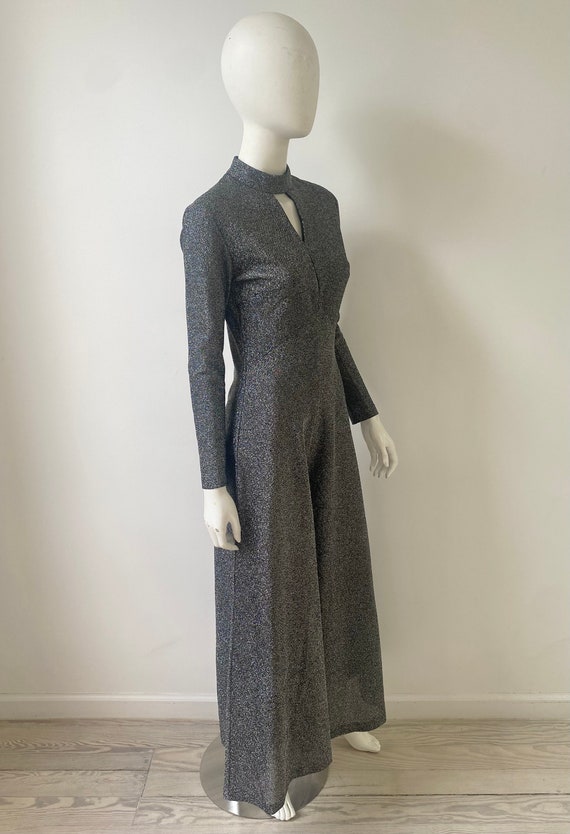 1970s Jumpsuit / 70s Wide Leg Silver Lurex Jumpsu… - image 5