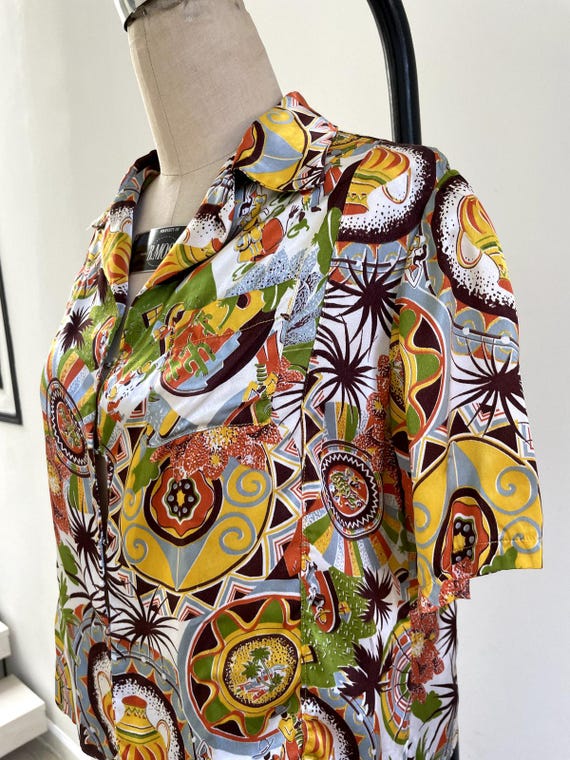 Vintage 1940s Tropical Print Silky Matching Set - image 7