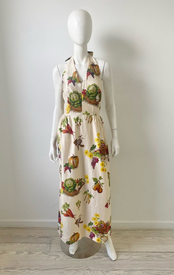 1970s Dress / 70s Harvest Fruit and Vegetable Prin