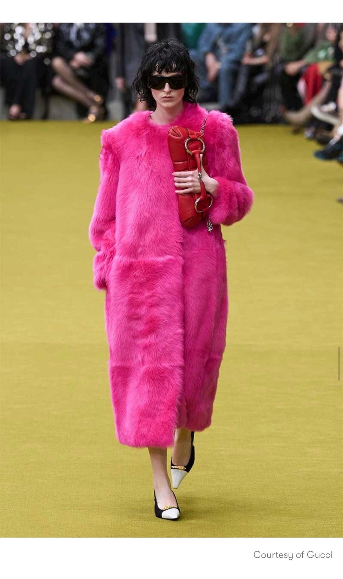 Gucci Bright Pink Shearling Fur Runway Coat / Sz 38 Small to