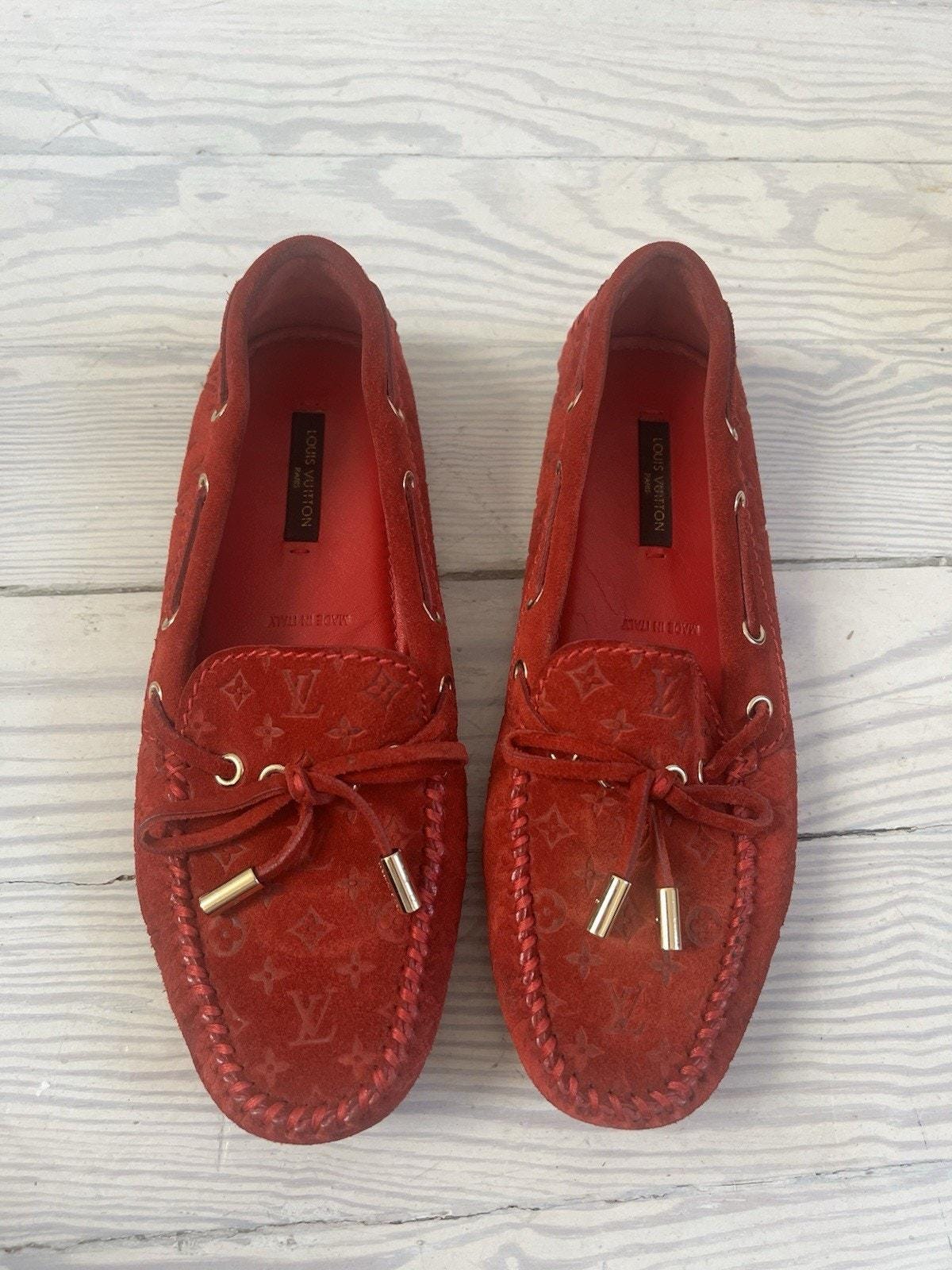 Louis Vuitton LV Monogram Red Suede Driving Shoe Moccasins Loafer