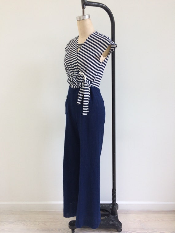 1970s Jumpsuit / 70s Navy Striped Nautical Jumpsu… - image 5