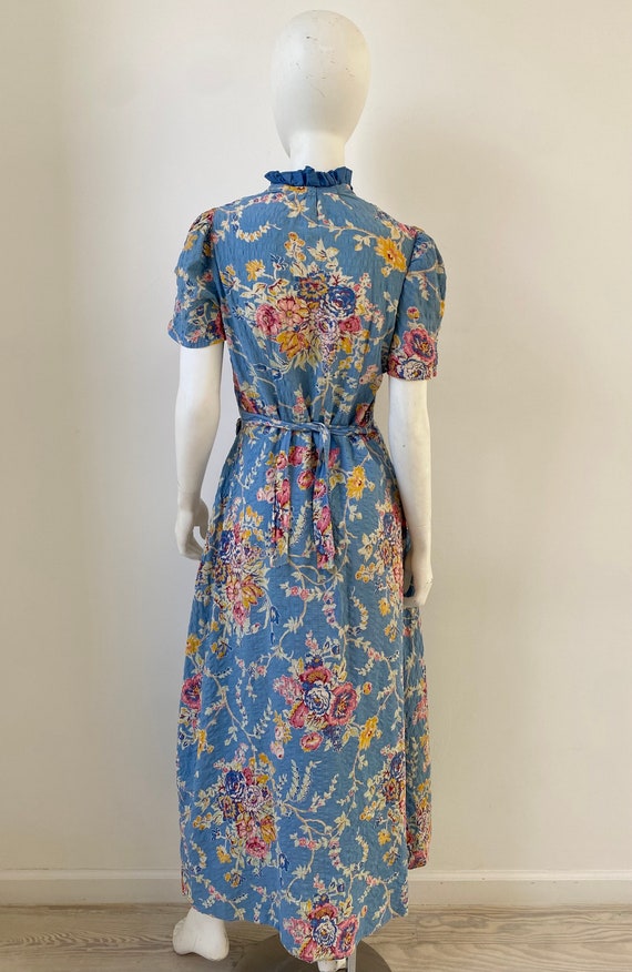 1940s Dress / 40s Blue Floral Dressing Gown / Med… - image 7