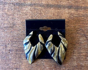 Vintage 80s Gold Tone Zebra Print and Glitter Earrings