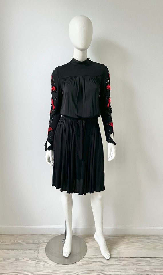 1970s Dress / 70s Jean Varon Black Butterfly Sequ… - image 4