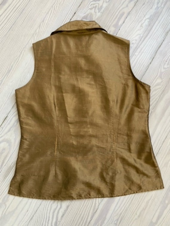 1990s Top / 90s Bronze Silk Sleeveless Top / Large - image 2