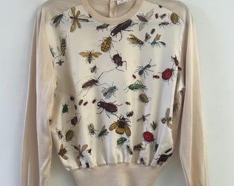 1980s Sweater / 80s Hermès Les Insectes Insect Print Silk Sweater / Sz 40
