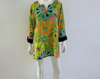 Túnica vintage de los años 70 y 80 con estampado psicodélico de Bob Mackie