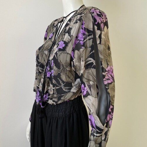 Vintage shops 1980s Dress / 80s Diane Freis Floral Silk Dress / Medium