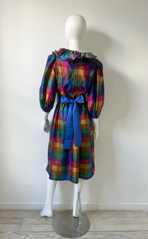 Vintage 1980s Dress / 80s Rainbow Madras Ruffle D… - image 5