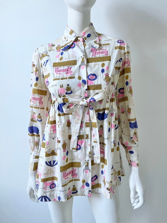 1970s Blouse / 70s Novelty Zoo Print Maternity Shi