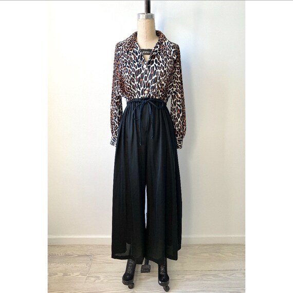 Vintage 1970s Jumpsuit / 70s Leopard Print Loungew