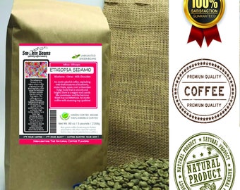 2lb/40lb - Ethiopia Sidamo PREMIUM SPECIALTY GREEN coffee beans hand packed in a small kraft burlap bag for the home coffee roaster