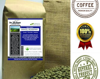 2lb/40lb - Brazil Peaberry PREMIUM SPECIALTY GREEN coffee beans hand packed in a small kraft burlap bag for the home coffee roaster
