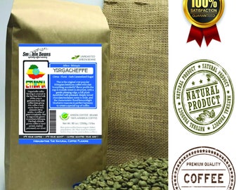 2lb/40lb - Ethiopian Yirgacheffe PREMIUM SPECIALTY GREEN coffee beans hand packed in a small kraft burlap bag for the home coffee roaster