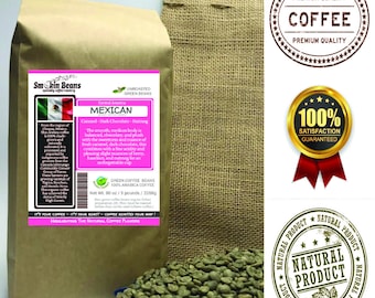 2lb/40lb Mexican Chiapas  PREMIUM SPECIALTY GREEN unroasted coffee beans hand packed in a small kraft burlap bag for the home coffee roaster