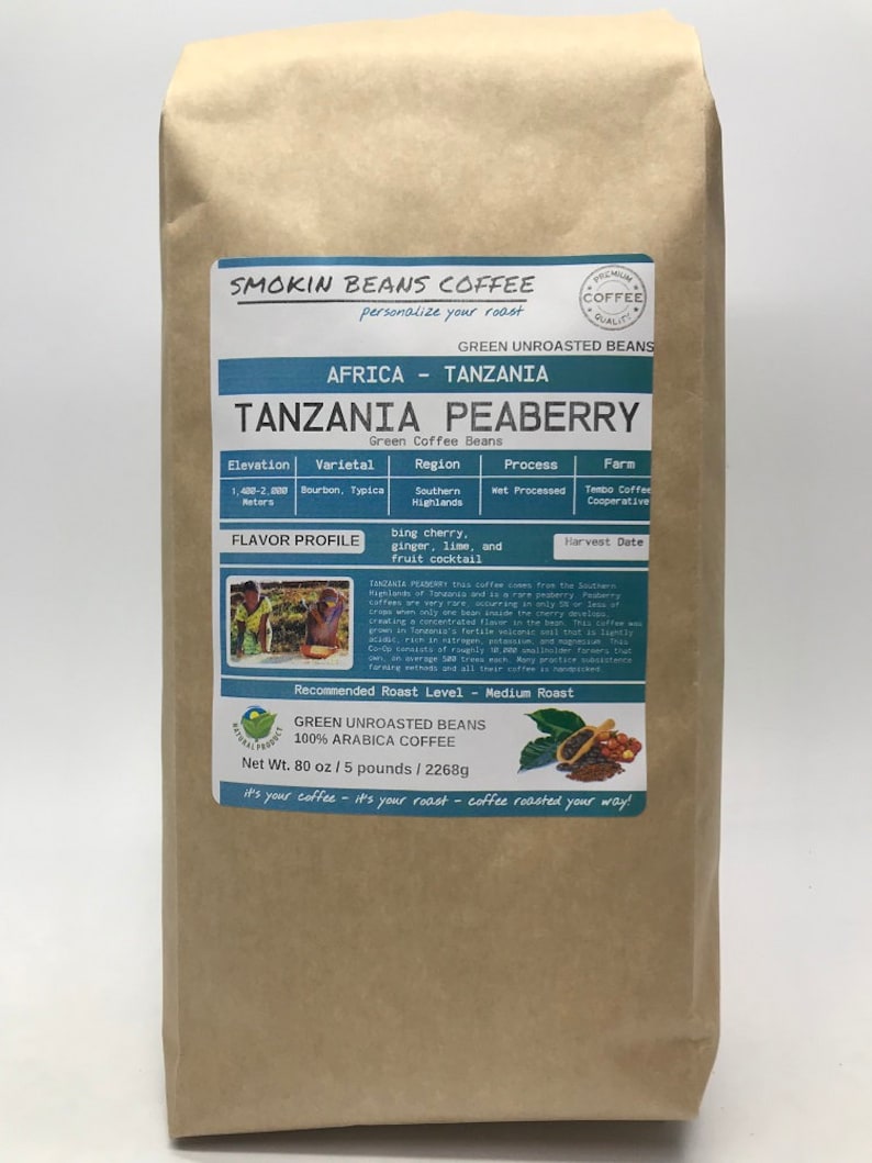 1lb/30lb Tanzania Peaberry Specialty Grade Unroasted Green Coffee Beans