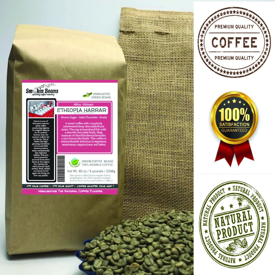 2lb/40lb Ethiopian Harrar Natural PREMIUM SPECIALTY GREEN Coffee Beans
