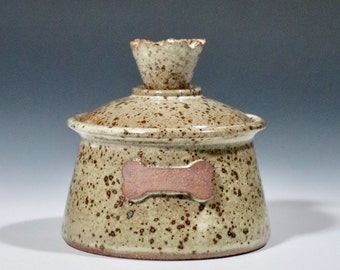 Stoneware Ceramic Dog Treat Jar Handmade with Rustic Style