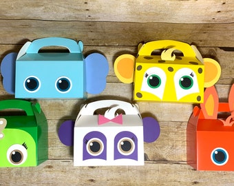 Word Party Favor Boxes: Animal Birthday Treat Boxes