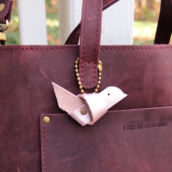 Metallic Leather Silver Gold Pink  Bird Purse Bag Charm  Christmas Ornament Hand made Purse Swag Holiday Metallic