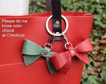 Handcrafted Leather Bow Key Chain Purse Bag Charm | Choice of Colors | Purse Zipper Pull