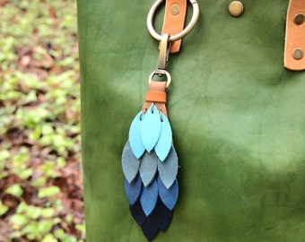 Blue Ombre Waterfall Leather Purse Charm Tassel Handmade  Bag Charm Purse Swag