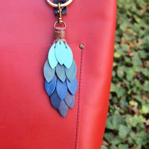 Blue Ombre Waterfall Leather Purse Charm Tassel Handmade Bag Charm Purse Swag image 3