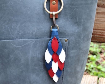 Patriotic Waterfall Leather Purse Charm Tassel Handmade  Bag Charm Purse Swag