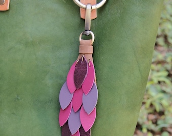 Pink Purple Waterfall Leather Purse Charm Tassel Handmade  Bag Charm Purse Swag