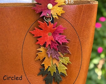 Leather Embossed Falling leaves  charm tassel   handmade Autumn Bag Purse Flair leaf