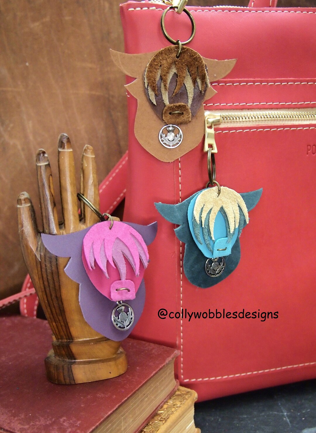 Leather Highland Cow Zipper Pull Key Chain Handmade Custom Etsy