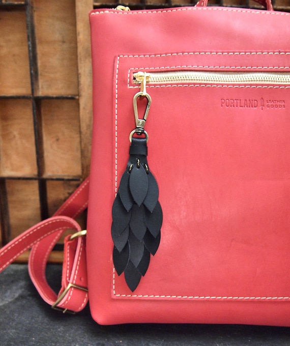 All Black Waterfall Leather Purse Charm Tassel Hand Leather Bag Charm Purse Swag AB