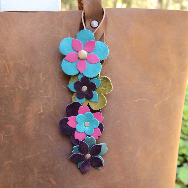 New Spring Colors Leather Floral Cascade  wrap charm tassel Beautiful  handmade Flowers