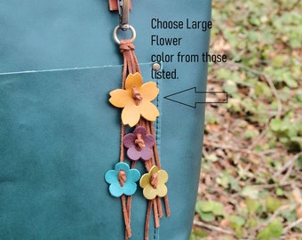 Beautiful Leather Cascading Flowers  Purse Bag charm tassel  handmade Flower Choice of Colors