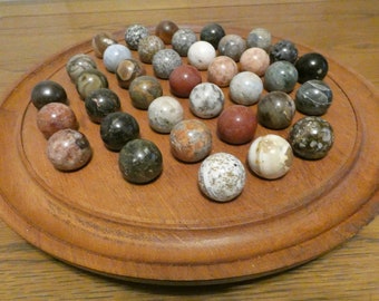 Solitaire Large Big Solitaire Game Large 37 Semi Precious Stones Wooden Marble Game