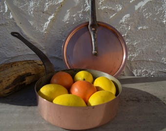 Copper Pan With Lid French kitchen copper pan with lid copper restaurant chefs cooking pans Made in France French kitchen decor