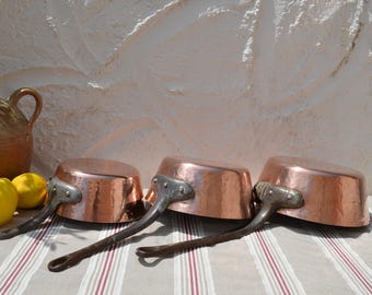French Copper Pans Chefs Pans set of 3 copper pans Cooking Pans Fabrication Francaise  copper pans