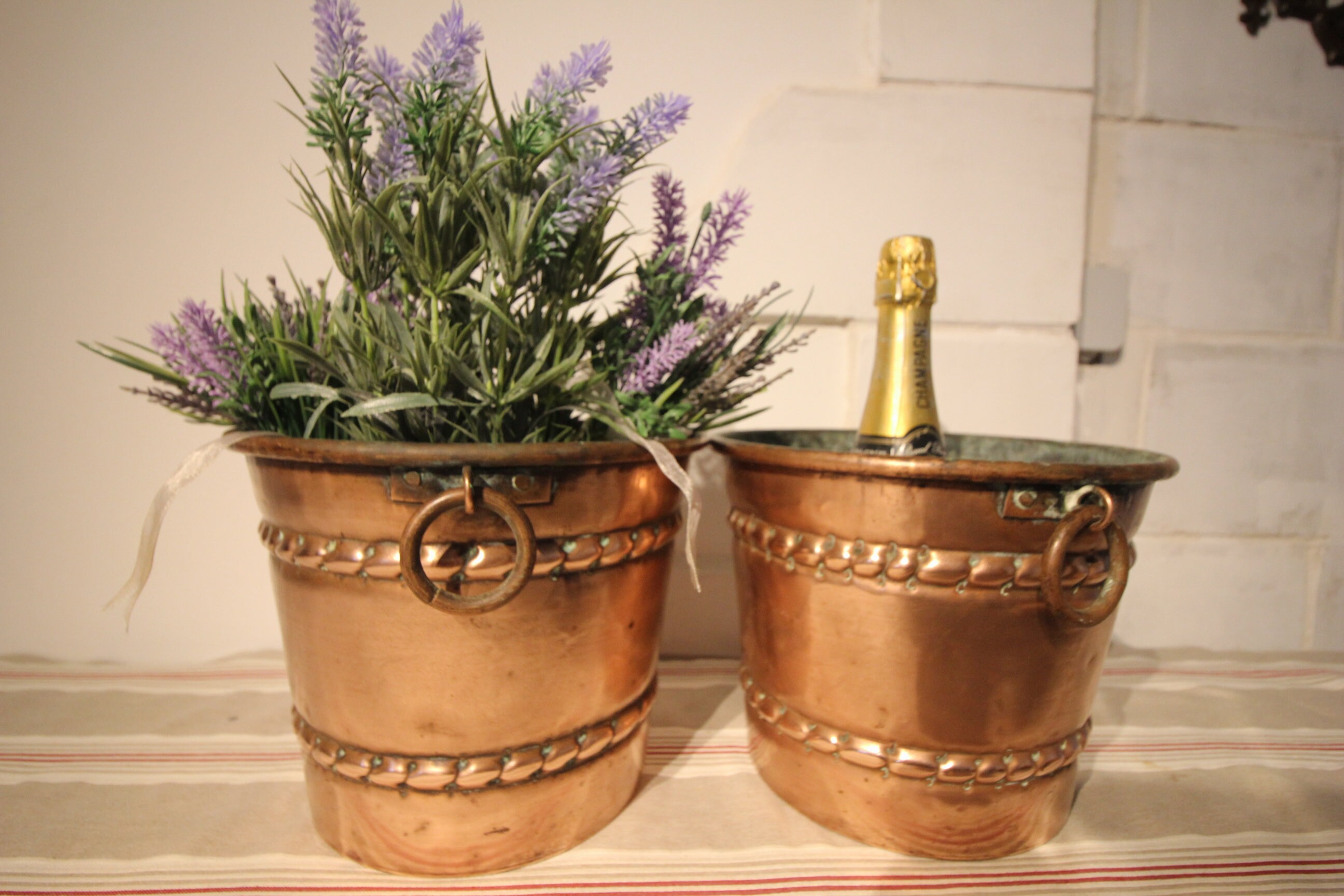 Français Pots en Cuivre Jardinières Jardiniere Paire de Seaux à Glace Pots Plantes Fleurs Cuivre