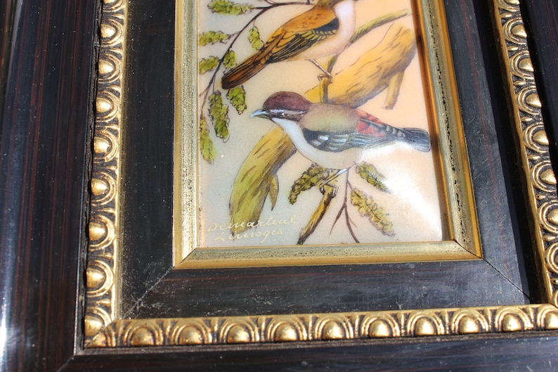 hand painted birds Antique Limoges Demartial French porcelain,picture frame