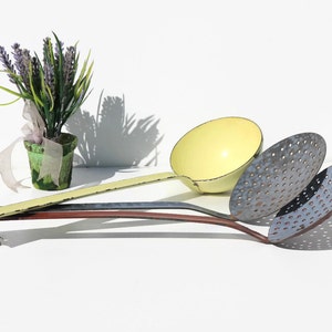Three French Vintage Enamel  Kitchen Utensils, French Kitchen,Home decor,Kitchenalia