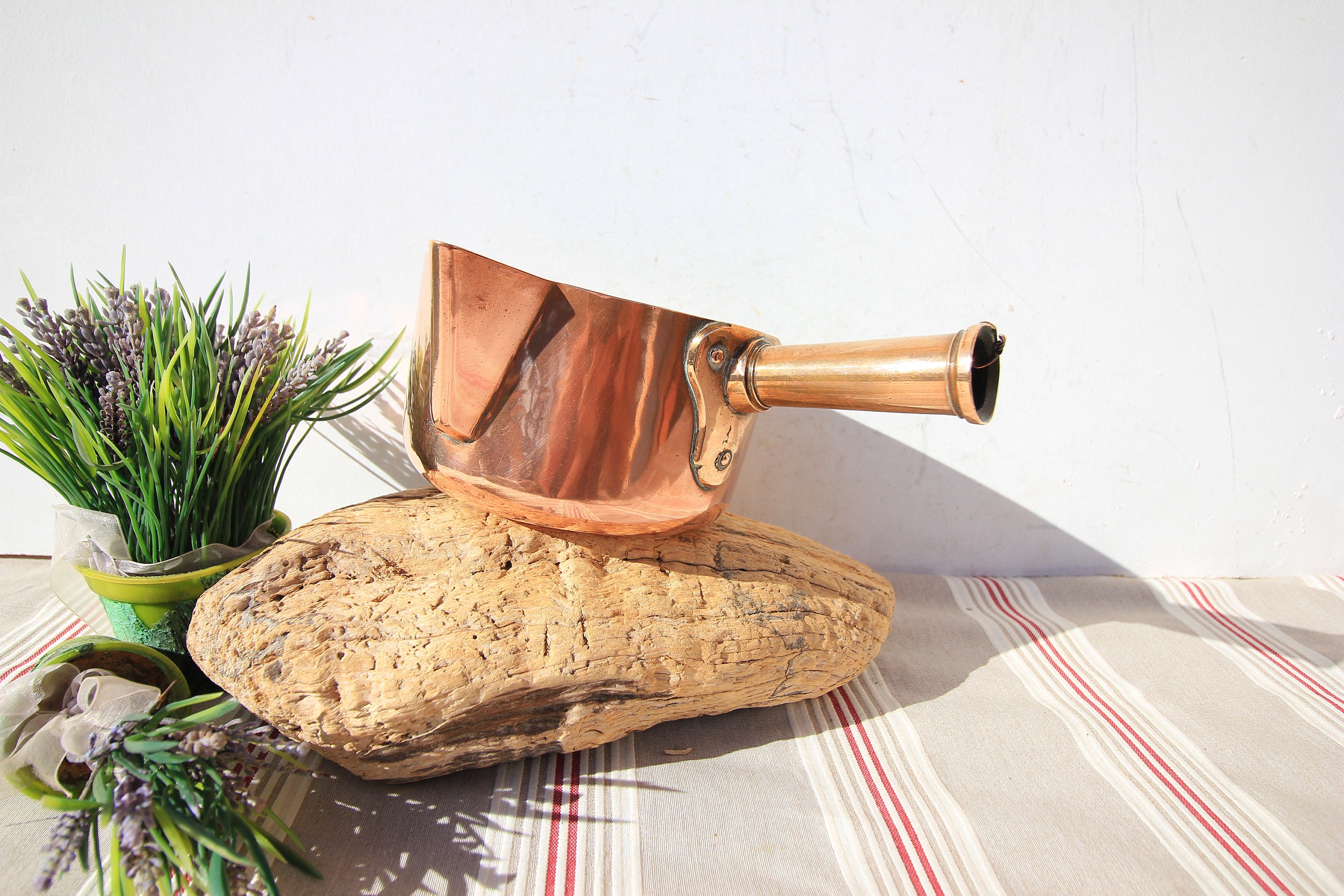 Français Casserole de Sucre en Cuivre Antique