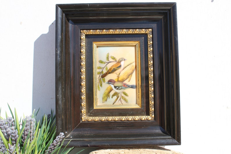 hand painted birds Antique Limoges Demartial French porcelain,picture frame