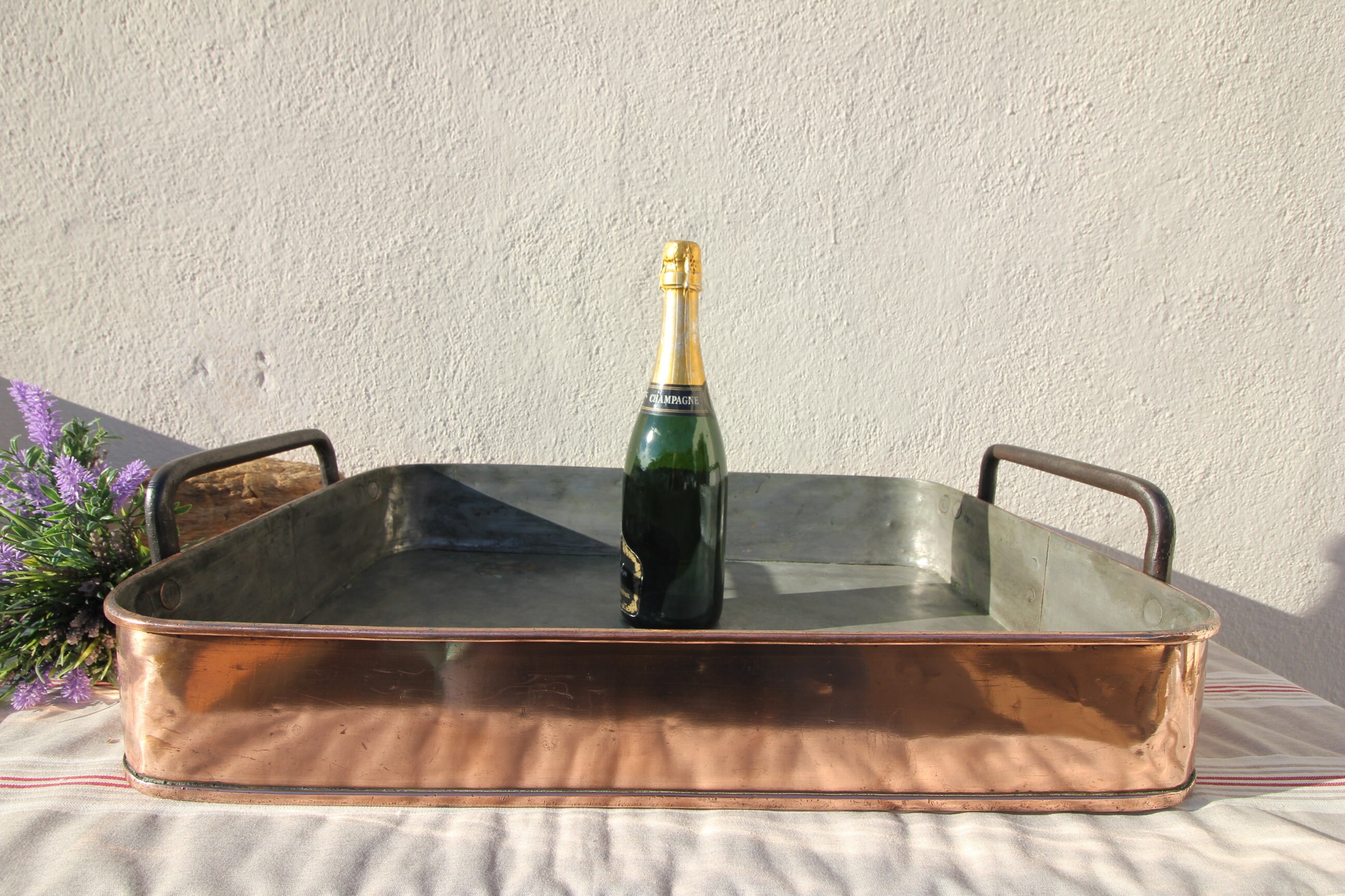 Français Très Très Rare Grande Poêle en Cuivre Plateau de Four à Rôtir Antique 1900 Cuisson Au Cuivr