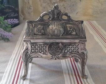 French cast metal jewellery box Bureau chest writing desk miniature jewellery desk casket