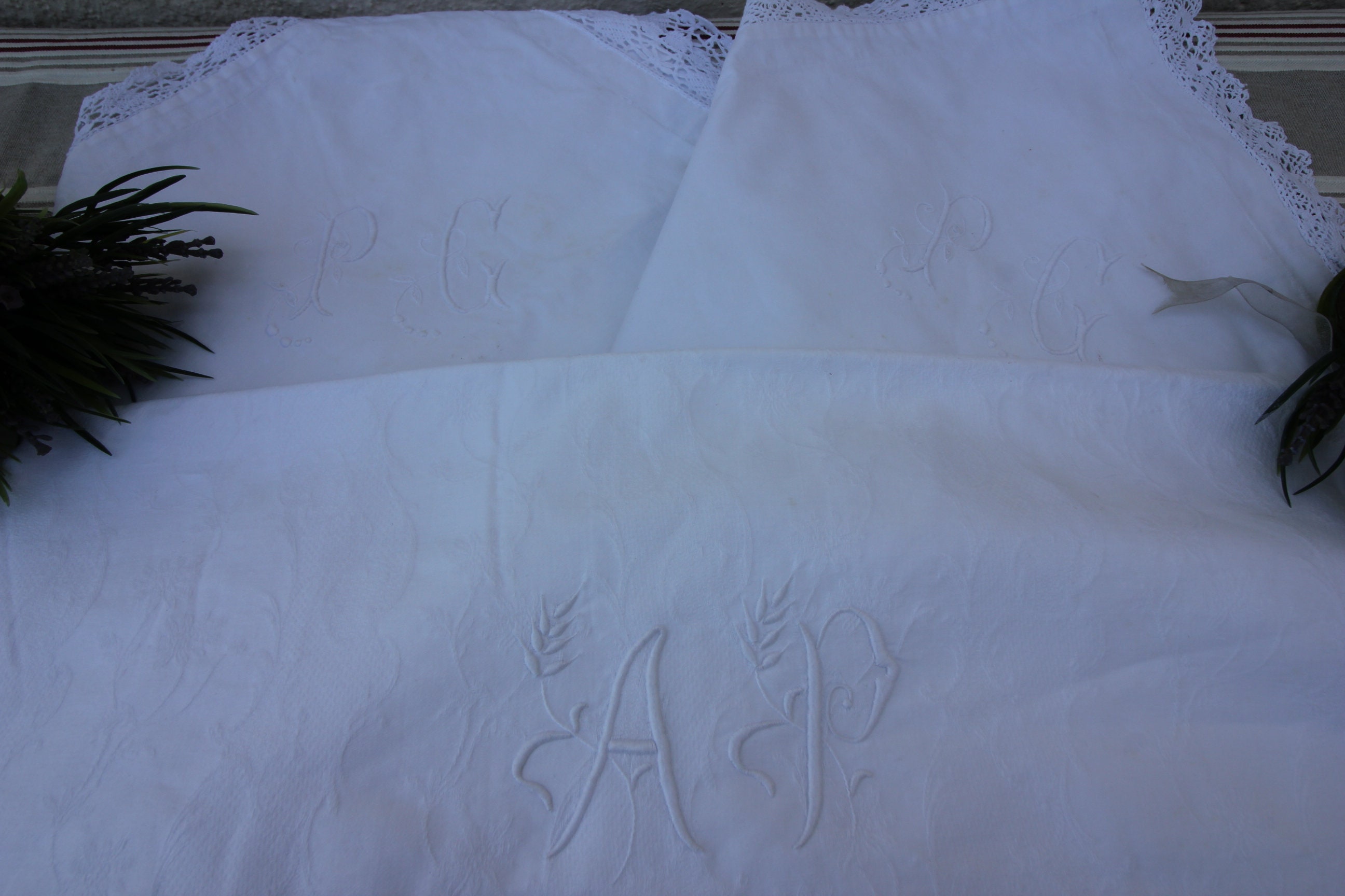 Français Brodé 3 Housses d'oreiller de Coussin avec Les Lettres Ap et Pc Merveilleux Coussins Lit Co